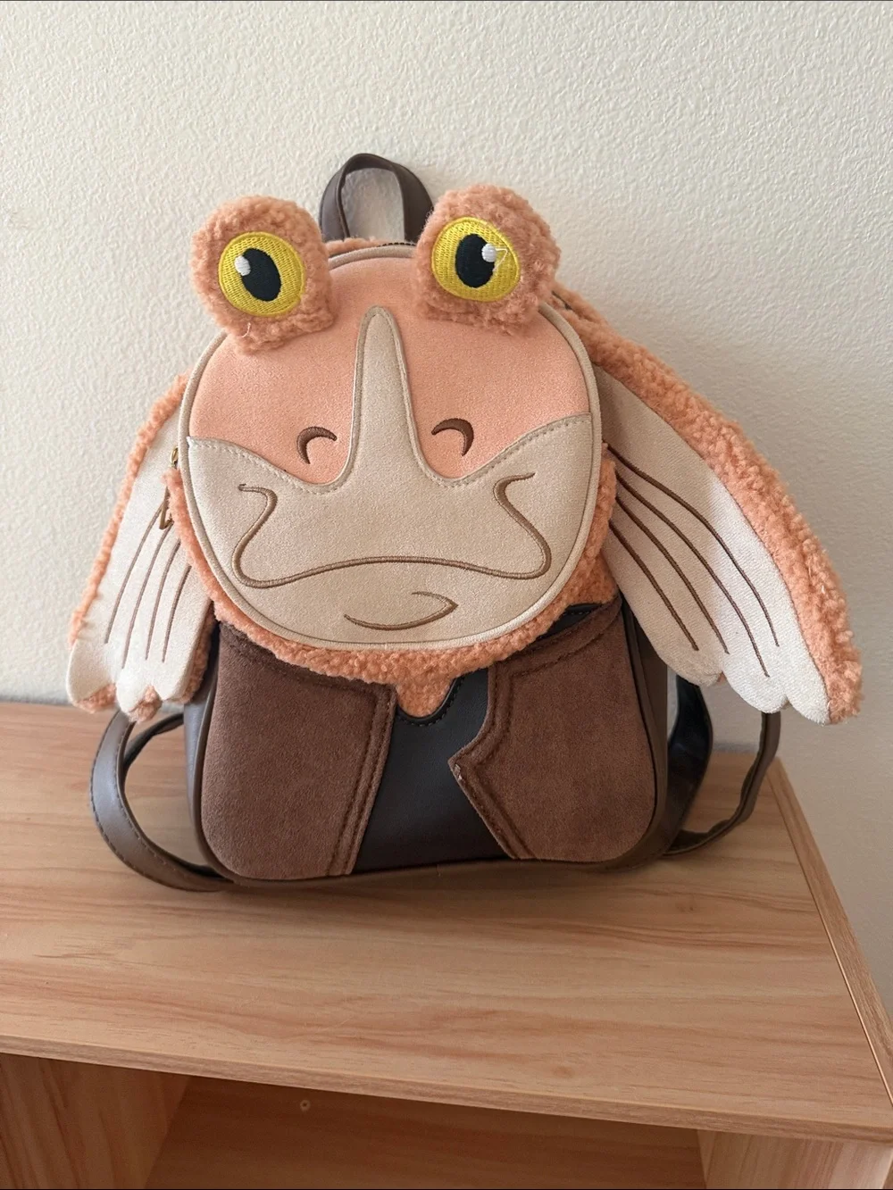 Loungefly Plush JarJar Binks Character Backpack - Peach, Brown & Cream